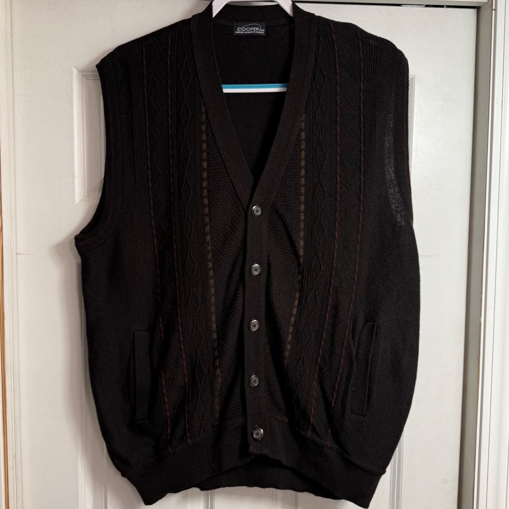 Cooper Mens XL Dark Brown Wool Blend Cable Knit Button Front Cardigan Vest